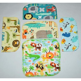2 Ply Printed Flannel 8x8 Inches Set of 5 Little Wipes Safari Babies - Proudly Made in the USA!