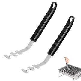 Taicols 2 Stück Hitzebeständige Grillrostheber, Edelstahl Anti-Verbrühung Grillrost Heber, Grillgitter Abzieher, Universal Grillwerkzeug Utensil, Edelstahlroste Zubehör für Camping und BBQ