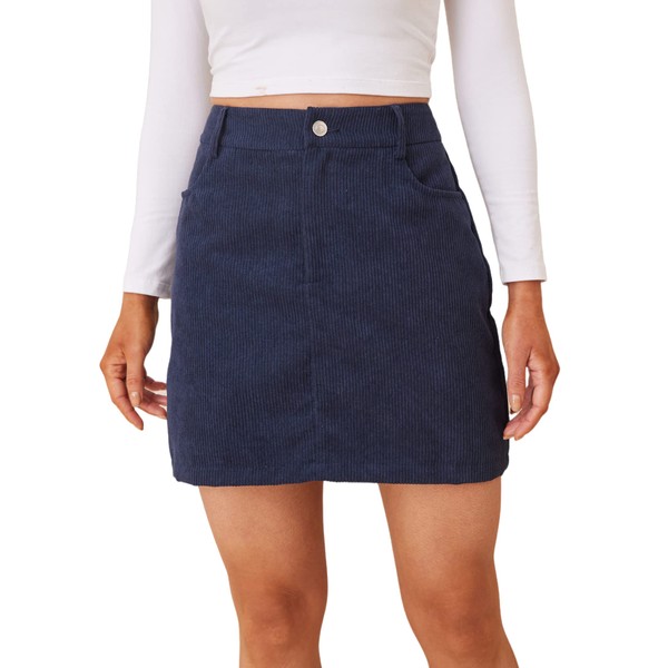 Milumia - Minifalda corta de pana con botones frontales y cintura alta para mujer, L Azul Marino, XL