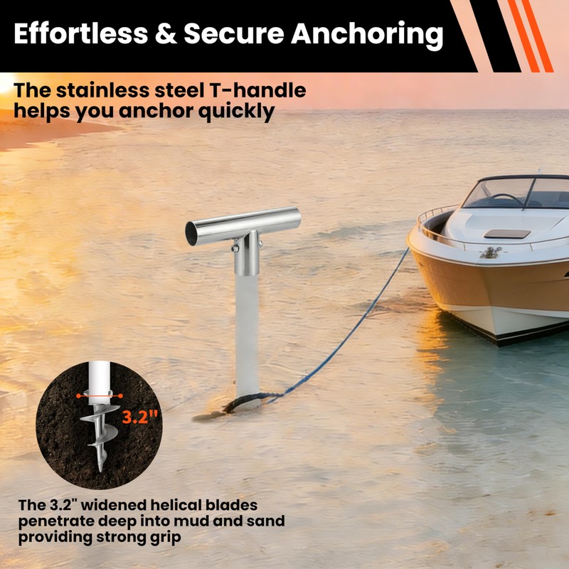 Fologtoo Dock Auger Kit with T-Handle,304 Stainless Steel Sand Auger