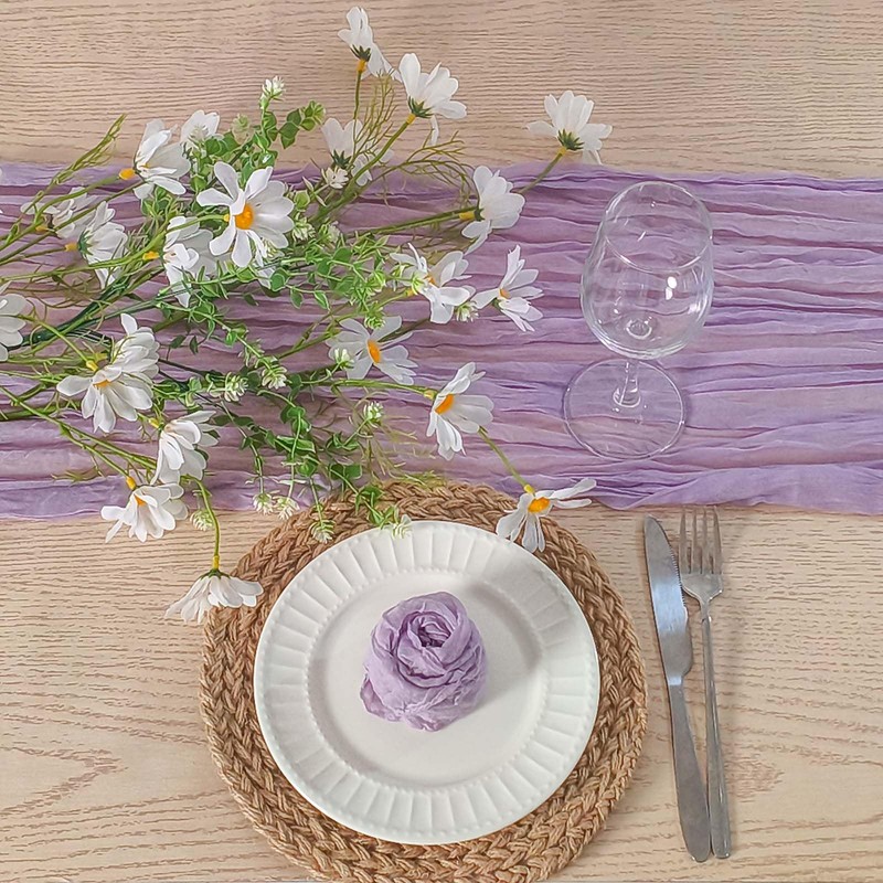 FuSenYuan Lavender Cheesecloth Table Runner 12 Ft and 12 Napkins