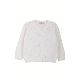 Baby Cardigan with Heart Pattern for Girls and Boys, High-Quality Baby Clothing, Crew Neck, Unisex Knitted Jacket, 6-24 Months, Bone Circle