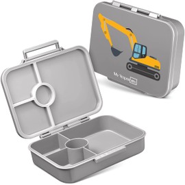 My Vesperbox – Bia - Bento Box Kinder - NEU - VERSTÄRKTE VERSCHLÜSSE - Auslaufsicher & BPA Frei - extrem robust - Lunchbox – Brotdose - ideal für Kindergarten und Schule… (Grau - Bagger)