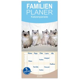 Familienplaner 2026 - Katzenparade mit 5 Spalten (Wandkalender, 21 cm x 45 cm), CALVENDO: Monat für Monat eine süße Babyrunde... (CALVENDO Tiere)