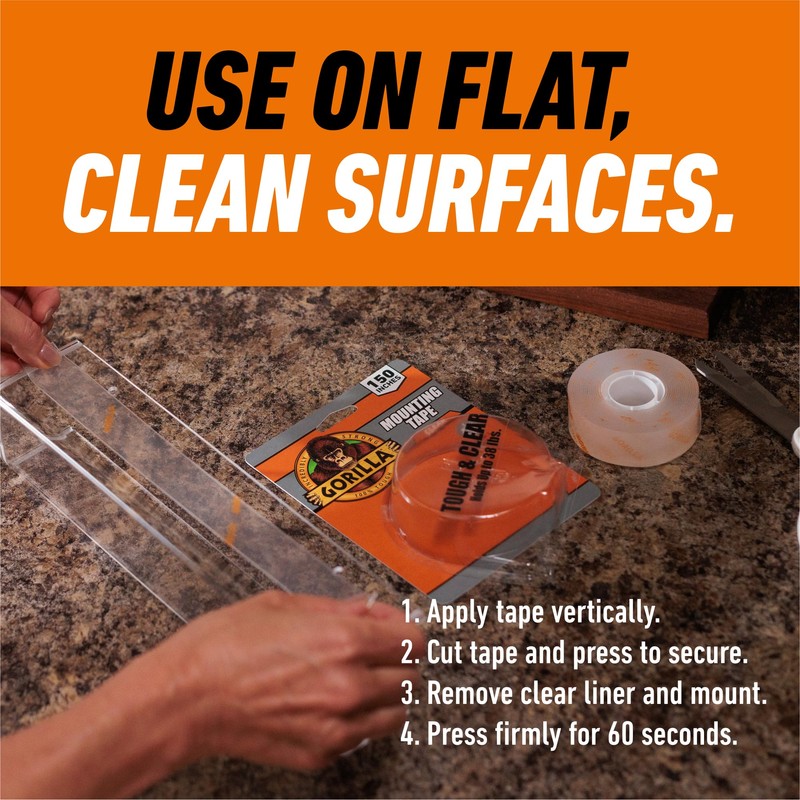 Gorilla Tough & Clear Double Sided Mounting Tape, Clear Tape,