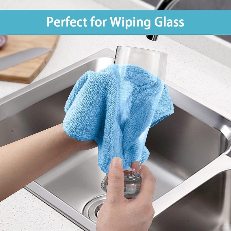 HOMEXCEL Blue Cleaning Rags 5 Pack, Highly Absorbent Microfiber Cleaning