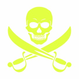 AMA SHOP Prespaced Sticker Pirate Skull Fluo Yellow | Glow in the Dark | Car Stickers | Sticker for Helmet, Motorcycle, Camper | PVC Sticker for Wall Decal Mural