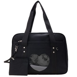 Ita Bag - Bolso de mano para la escuela japonesa (tamaño grande), diseño de corazón, Negro, 1 US