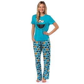 Sesame Street Women's Big Face Tossed Print Character Sleep Pajama Set (Cookie Monster, XX-Large)