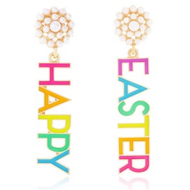 Aksod Easter Earrings Colorful Rabbit Bunny Egg Earrings Dangle Funny Dripping Oil Festival Earring for Women (Style F)