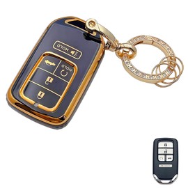 OVIOBOER for Honda Key Fob Cover with Keychain Black Soft TPU Protection Case for 2015-2021 Accord Civic Pilot CRV Passport Insight EX Fit Odyssey 5 Buttons Smart Remote Key (For Honda A)