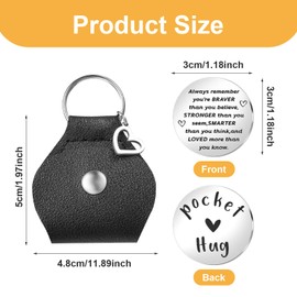 Mabor Pocket Hug Token Stainless Steel Little Pocket Hug Coin Long Distance Relationship Gifts Double Sided Thinking of You Gifts for Friends with PU Leather Case Keyring