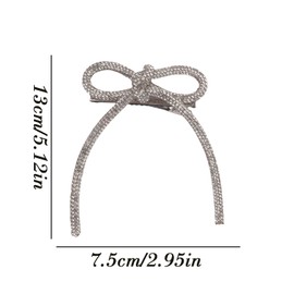 Ecuupas 2Pcs Large Sliver Diamond Bow Clips Bow Gemstone Hair Clips Sliver Alligator Clips Women Hair Accessories for Birthday Party,Shopping,Work,Cloth Match (03)