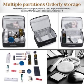 KaAutoler Portable Cosmetic Bag with Lock, Large Capacity Travel Makeup Case Organizer, Waterproof Makeup Bags For Women Toiletry Bag for Girls Traveling With Handle and Divider Makeup Bag…(Black)