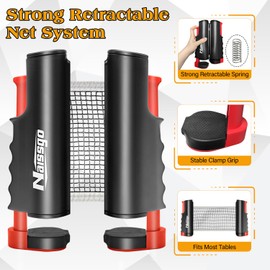 Naissgo Table Tennis Set with Retractable Net, Portable Ping Pong Paddle Set with 2 Rackets, 8 Balls and Mesh Bag, Easy Setup Table Tennis Kit for Indoor Outdoor, Beginners, Home and Office