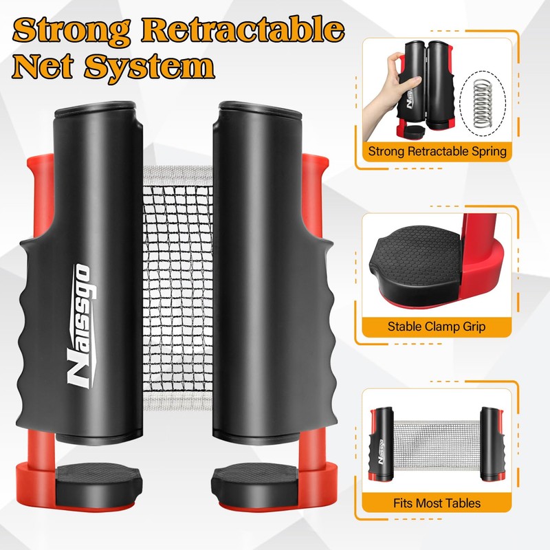 Naissgo Table Tennis Set with Retractable Net, Portable Ping Pong