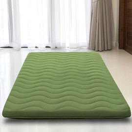 Japanese Floor Mattress, 100% High Density Comfortable Foam, 4" Thicken Foldable Mattress Tatami Mat Sleeping Pad, Ideal for Comfort and Support, Kids Floor Lounger Pillow Bed Sofa, Green, Full