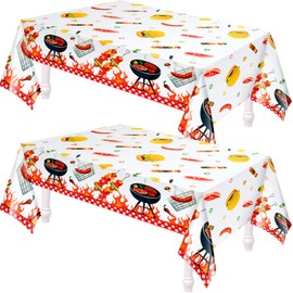 Amylove Plastic 86 x 51 inches Stain Resistant Tablecloth (2 Pack), Multi Color, Rectangular, Disposable, Outdoor Indoor Birthday Barbecue Party Decoration, Waterproof, Oilproof, Reusable