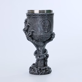JIUMOZHI Dragon Claw Goblet Creative Hand-painted Drinking Cup Gothic Wine Glass Stainless Steel Liner Capacity 6.76 OZ (Black)