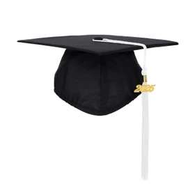 FtyFty - Gorra unisex de graduación mate para adultos con borla, Negro con blanco, M