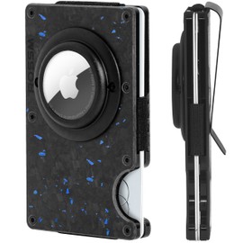 ROSSM Airtag Men's Wallet with RFID Protection - Men's Card Case Made of Carbon Fibre and Metal with Money Clip and Elastic Band - RFID Wallet Men Slim Wallet for Men, Forged Sapphire, airtag