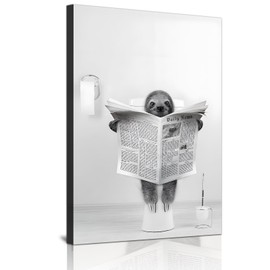 Cute Newspaper Animal Wall Art Black and White Canvas Printed Cabin Bathroom Decoration Bath Wall Picture Frameless (Tree Motter, 1 Piece, 20 x 30 cm)