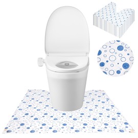 50 Pack Disposable Toilet Mats Toilet Floor Protector from Urine U-Shape Toilet Training Rug Waterproof Non-Slip Bathroom Potty Great for Children & Adults 23 x 23 (Blue Dot)