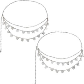 Hobbspring 2Pcs Women Butterfly Waist Chain Multi-Layer Butterfly Waist Chain Butterfly Platinum Chain Thin Belt Belt Waist Jewelry Accessories for Women Ladies Dresses Jeans