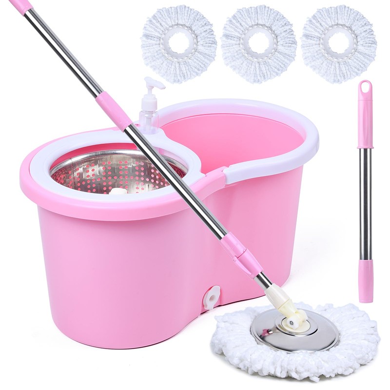Cute Pink Mop and Bucket Set with 3 Extra Refills