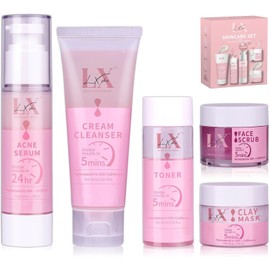 Set de 5 pasos para el cuidado de la piel contra el acné con limpiador, exfoliante facial, mascarilla de arcilla, tónico y tratamiento contra el acné 