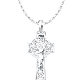Logos Trading Post Celtic Cross with INRI Crucifix Pendant Necklace, 925 Sterling Silver Jewelry