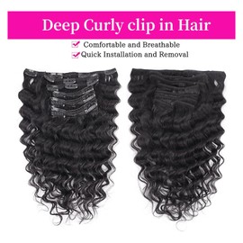 24 Inch Deep Wave Clip in Hair Extensions Real Human Hair for Black Women Full Head 8A Brazilian Real Hair Yaki Human Hair Clip ins Natural Color 6 pcs 16 clips