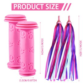 1 Pair Scooter Handle and Bike Streamers Set Scooter Grips Bike Hand Grip with Bicycle Handlebar Streamer Bicycle Ribbon Bikes Grips and Tassels Ribbons for Boys Girls Children's Scooters/Bikes