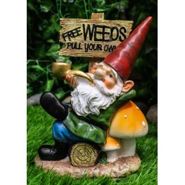 Mr Gnome Grandpa Smoking Pipe By Toadstool Mushrooms And Free Weeds Sign Statue