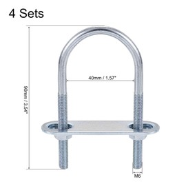 TA-VIGOR 4 sets M6 Round U-Bolts, 40mm Inner Width 90mm Length Steel U-Bolts with Nut, Plate, Washer for Attaching Piping Conduit Cable Tube Brackets Boat Trailer