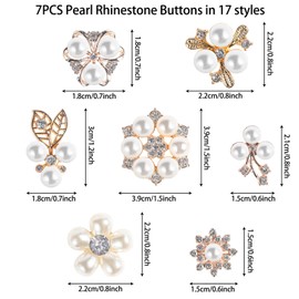 Unbranded Pearl Rhinestone Buttons, Gold and Silver Flower Flatback Button, Brooch Pins