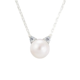Mirai Angel MIP1199N Women's Birthstone Necklace Ears Pearl Cat Motif Silver Pendant (Uses Real Pearl), Silver, April: Diamond