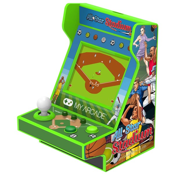 My Arcade All Star Stadium Pico Player- Fully Playable Portable Tiny Arcade Machine with 107 Retro Games, 2" Screen, Green, Small (DGUNL-4120)