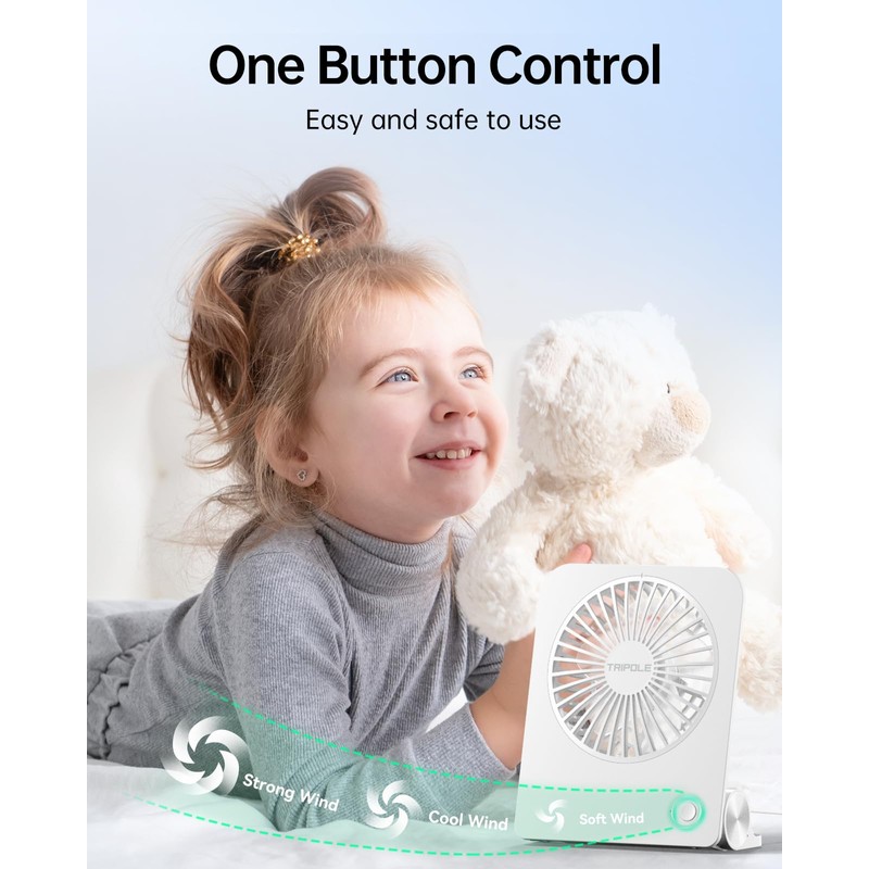 TriPole Desk Fan Small Portable Fan 2000 mAh Rechargeable Battery
