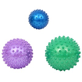Fun and Function – Spiky Tactile Balls – Bumpy Spike Balls for Kids – Sensory Knobby Balls – Ages 3+ – Set of 3 (5” Blue, 8” Purple & 9” Green)