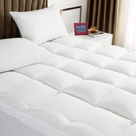 TESIONE Queen Mattress Topper - Extra Thick Mattress Pad Cover - Pillow Top with Soft Breathable Spiral Fiber Filling, 8-21 Inch Deep Pocket, Cooling, White