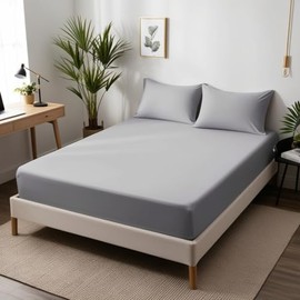 200 Thread Count 100% Egyptian Cotton Fitted Sheet - Extra Deep 16''/40cm Luxury Bottom Sheet - Ultra Soft Stretchable Deep Pocket Bed Sheet (Grey, King)