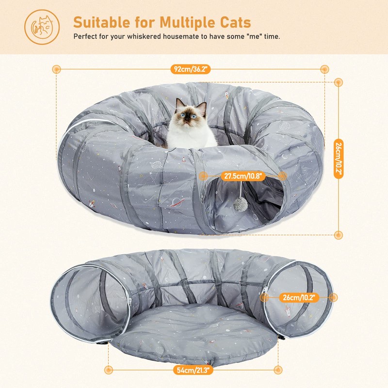 PAWZ Road Cat Tunnel Bed with Central Mat and Peek
