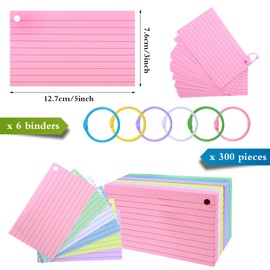 300 Pcs Colored Ruled Index Cards with 6 Rings Neon Color Study Flash Cards Single Hole Punched Lined Flashcards Studying Notecards One Side for School Supplies(Fresh Color, 3 x 5 In)