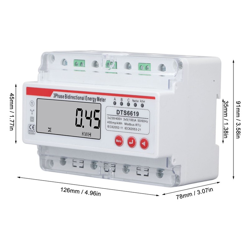 3 Phase 4 Wire Energy Meter LCD Display Multifunctional Button