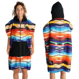 Pilotfish Surf Poncho Changing Robe Towel - Hooded, Zippered Towel Poncho for Beach, Surfing, Swimming | 2 Front Pockets, Machine Washable, (Serape, Large)