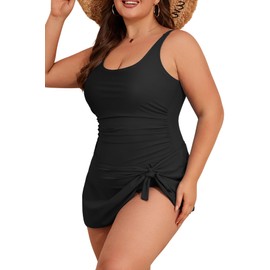 Eomenie Plus Size Swimdress for Women One Piece Swimsuit Tummy Control Swim Dresses Skirt Bathing Suit Black