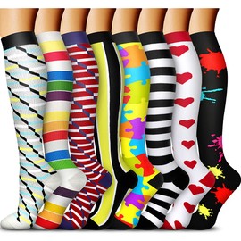 QUXIANG Copper Compression Socks for Women & Men Circulation (8 Pairs) - Best for Running Athletic Cycling - 15-20 mmHg (L/XL,Multi 03)