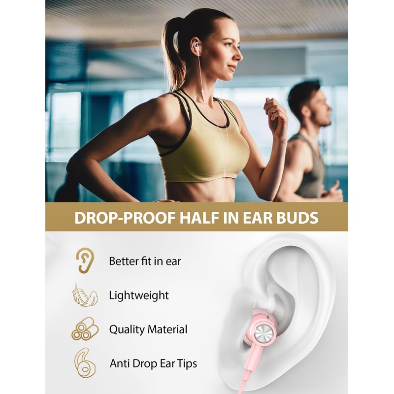 iMangoo for Apple Lightning Headphones MFi-Certified Wired Earbuds Pink