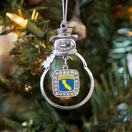 Inspired Silver - California Outline Charm Ornament - Silver Square Charm Snowman Ornament with Cubic Zirconia Jewelry